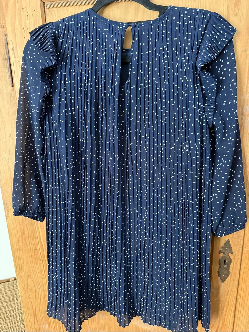 Girls Vineyard Vines Navy Dress with White Dot Pleats